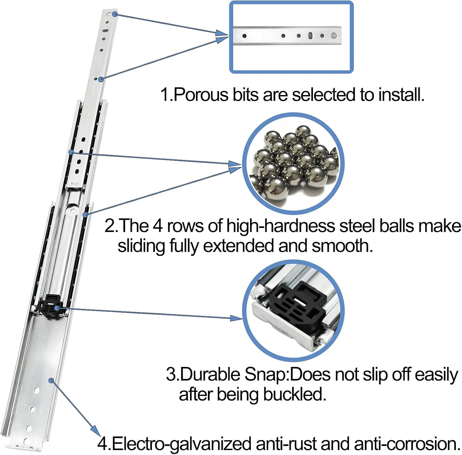1 Pair 34 Inch 500 Lb Capacity Heavy Duty Drawer Slides with Screws,Side Mount Full Extension 3 Fold Ball Bearing Stainless Steel Hardware Drawer Rails,Industrial DIY
