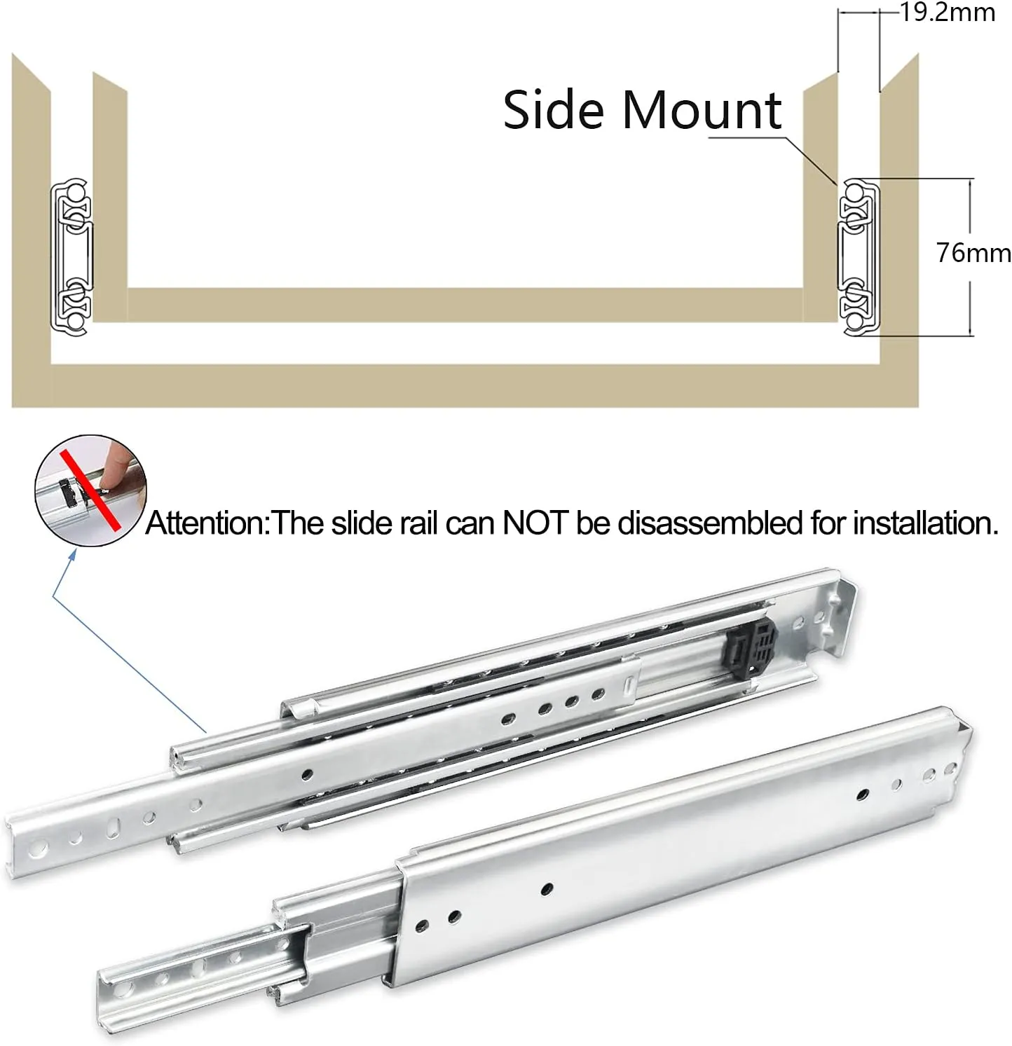 1 Pair 34 Inch 500 Lb Capacity Heavy Duty Drawer Slides with Screws,Side Mount Full Extension 3 Fold Ball Bearing Stainless Steel Hardware Drawer Rails,Industrial DIY