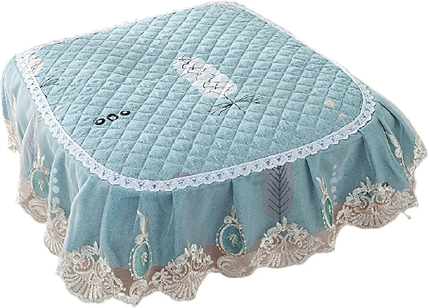 1 Pc Lace Ruffled Dining Chair Cushion,Non Slip Seat Cushions with Ties,Square Stool Chair Pad Home Decor Luxury Warm Soft Cushion-F 43x45cm(17x17.7inch)