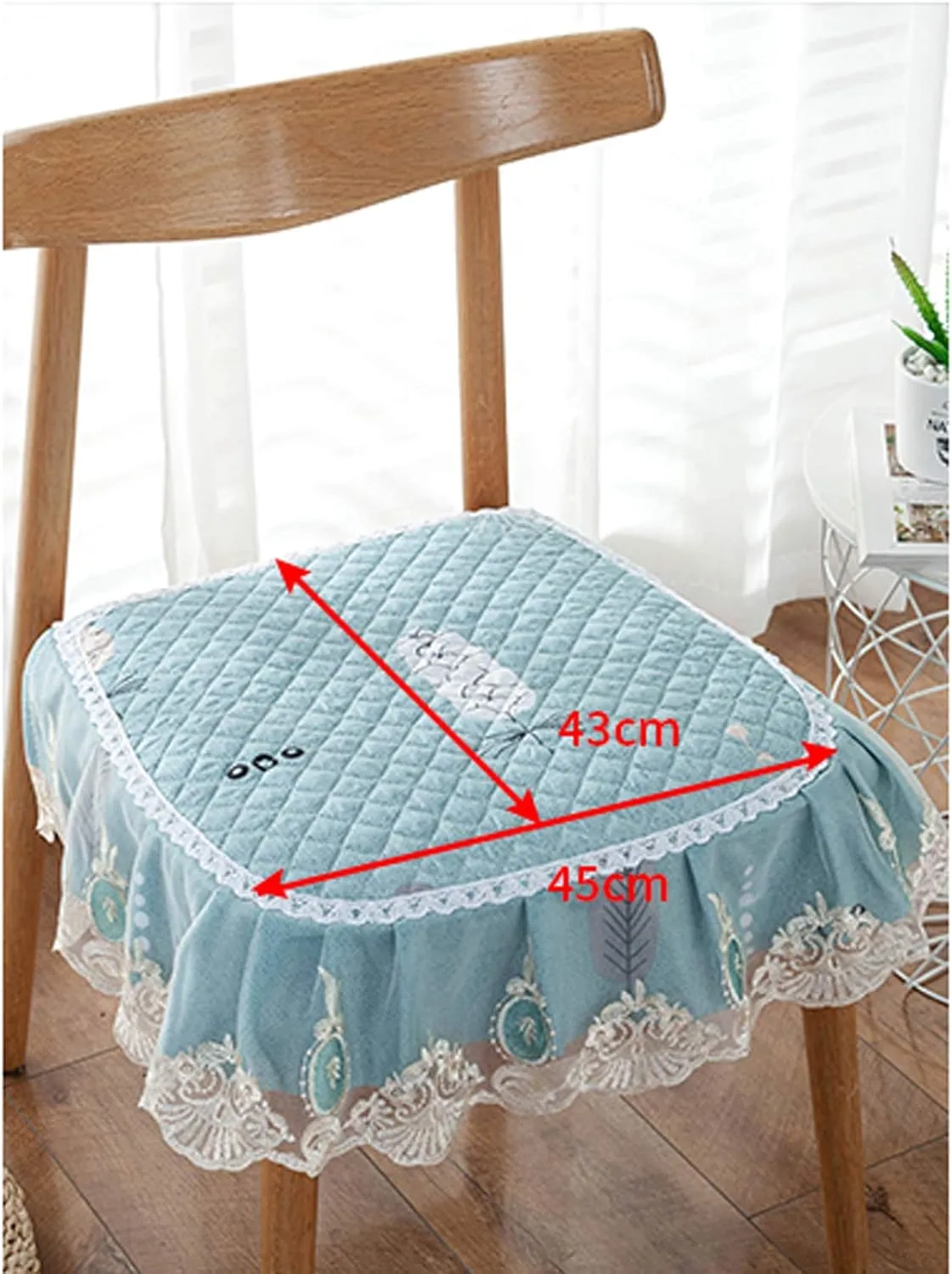 1 Pc Lace Ruffled Dining Chair Cushion,Non Slip Seat Cushions with Ties,Square Stool Chair Pad Home Decor Luxury Warm Soft Cushion-F 43x45cm(17x17.7inch)