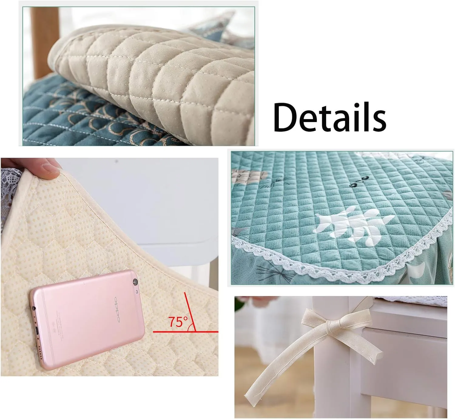 1 Pc Lace Ruffled Dining Chair Cushion,Non Slip Seat Cushions with Ties,Square Stool Chair Pad Home Decor Luxury Warm Soft Cushion-F 43x45cm(17x17.7inch)