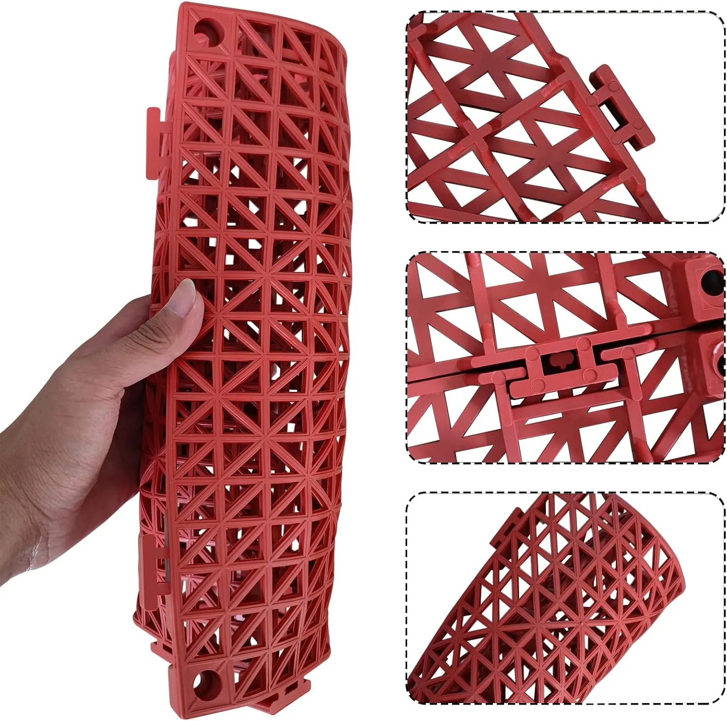 12 Pack Modular Interlocking Cushion 11.6" x 11.6" Rubber Mat Floor Tile Mats Drain Pool Patio Balcony Yard Pet Area Washer Pad(Red)