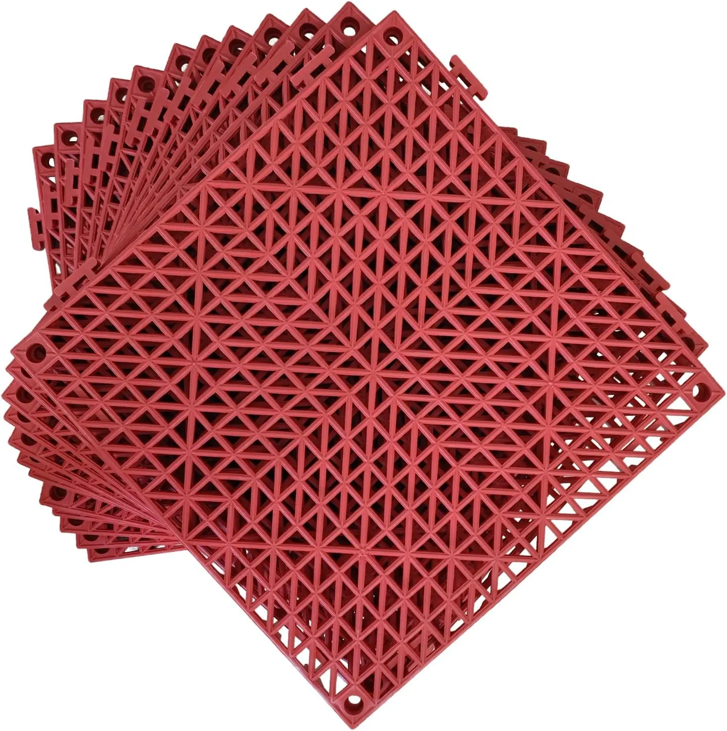 12 Pack Modular Interlocking Cushion 11.6" x 11.6" Rubber Mat Floor Tile Mats Drain Pool Patio Balcony Yard Pet Area Washer Pad(Red)