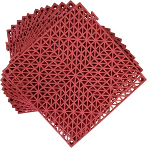 12 Pack Modular Interlocking Cushion 11.6" x 11.6" Rubber Mat Floor Tile Mats Drain Pool Patio Balcony Yard Pet Area Washer Pad(Red)