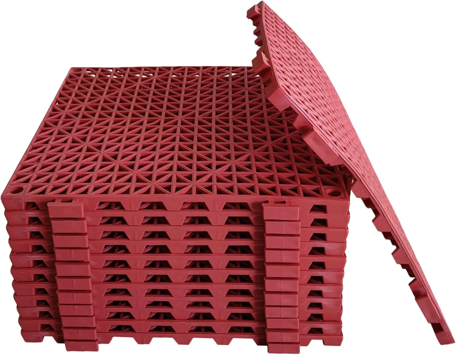 12 Pack Modular Interlocking Cushion 11.6" x 11.6" Rubber Mat Floor Tile Mats Drain Pool Patio Balcony Yard Pet Area Washer Pad(Red)