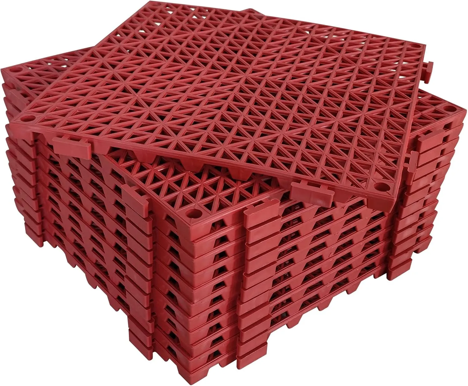 12 Pack Modular Interlocking Cushion 11.6" x 11.6" Rubber Mat Floor Tile Mats Drain Pool Patio Balcony Yard Pet Area Washer Pad(Red)