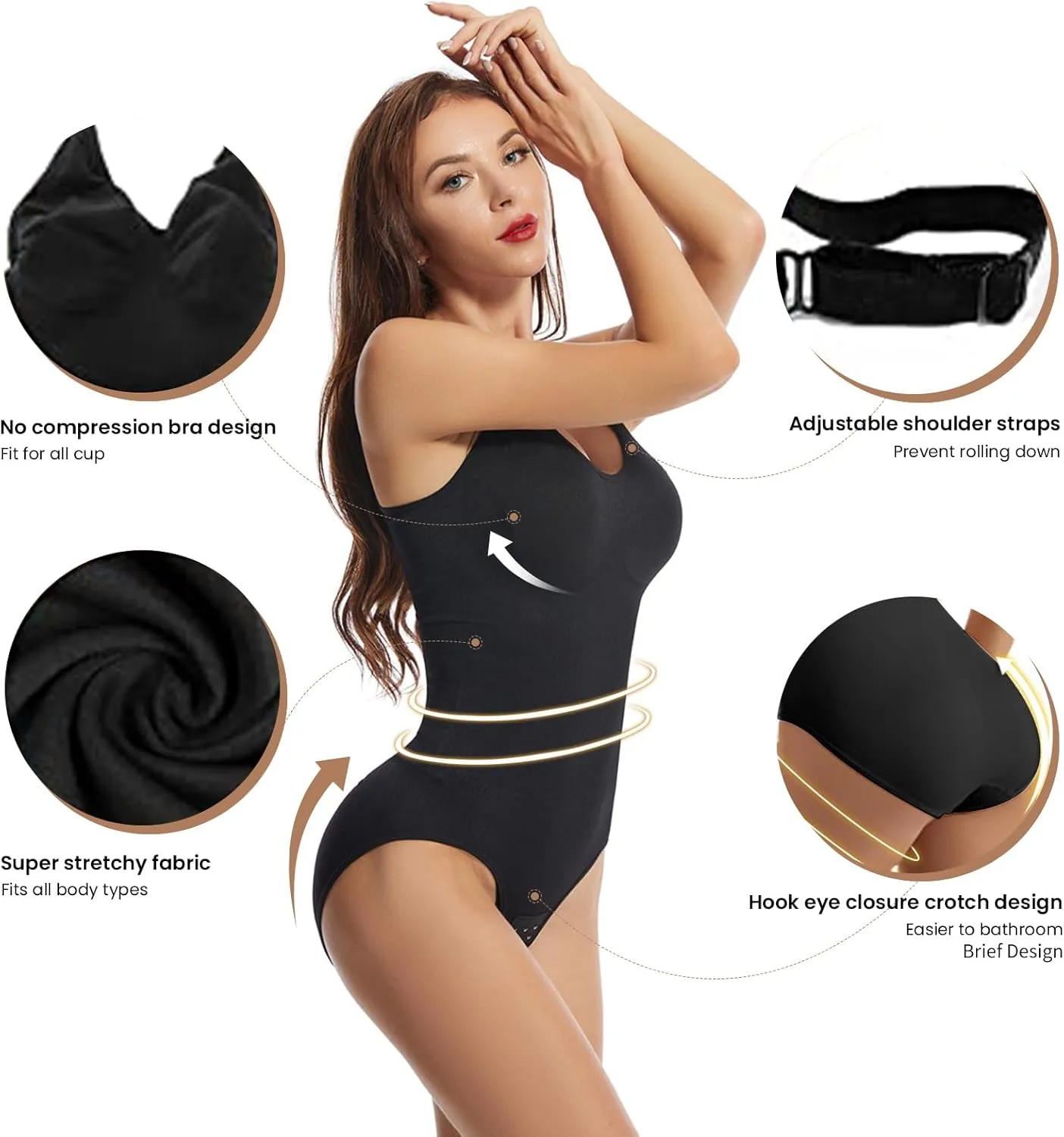 2 Pack Bodysuit for Women - Seamless Tummy Control Shapewear Sculpting Thong Sleeveless Women Body Shaper