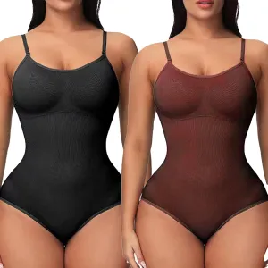 2 Pack Bodysuit for Women - Seamless Tummy Control Shapewear Sculpting Thong Sleeveless Women Body Shaper