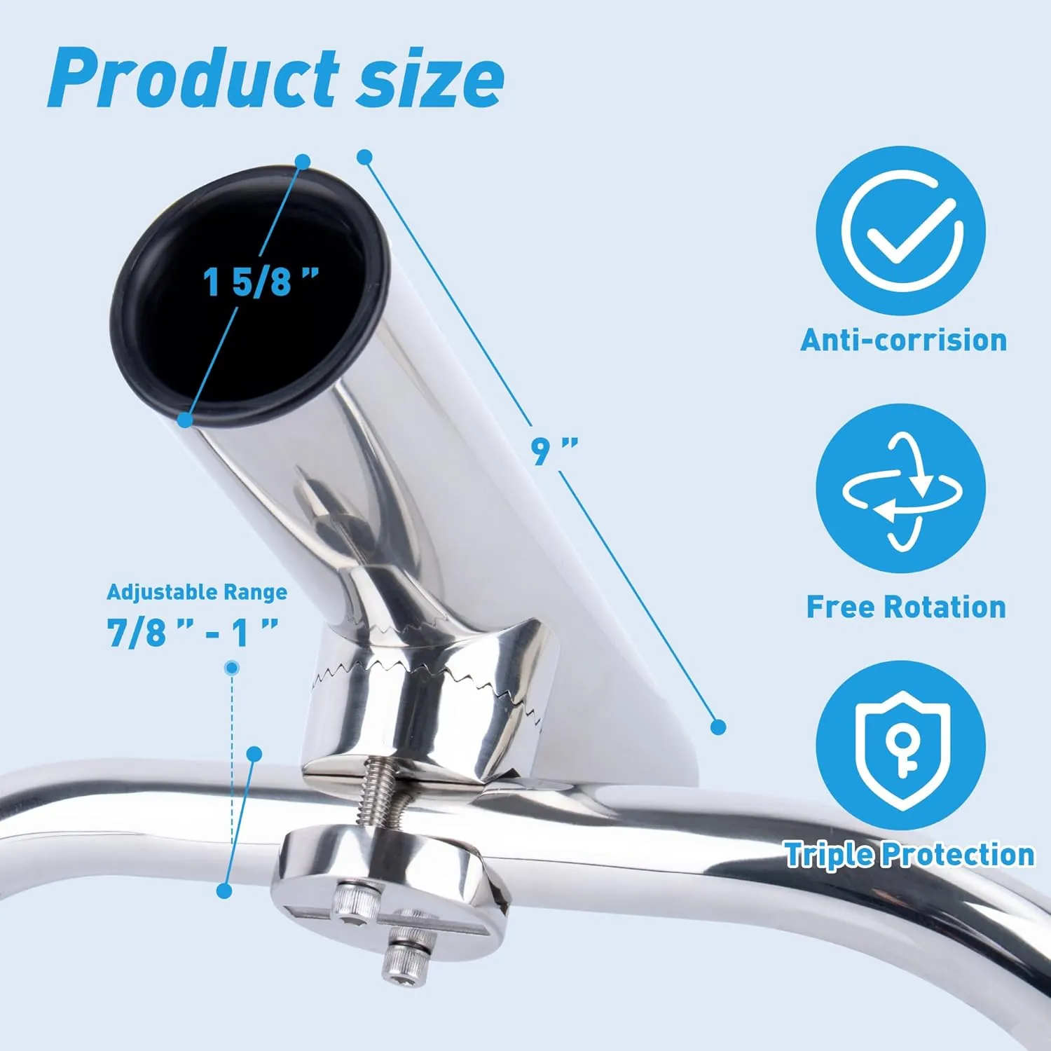 2 Pack Fishing Rod Holders for Boat Rail Mount, Stainless Steel Clamp on Rod Holder for Marine Boat, Fishing Boat, Pontoon, Jon Boat