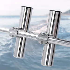 2 Pack Fishing Rod Holders for Boat Rail Mount, Stainless Steel Clamp on Rod Holder for Marine Boat, Fishing Boat, Pontoon, Jon Boat