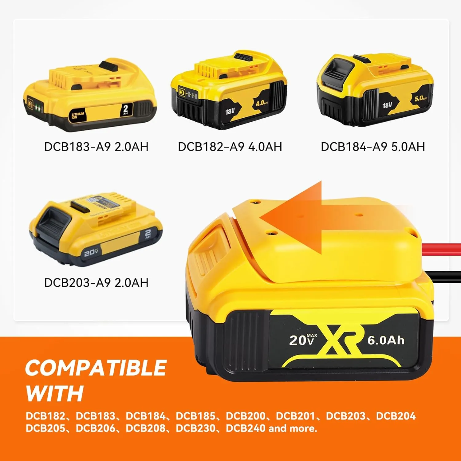 2-Pack Power Wheels Adapter for Dewalt 20V Battery with 12AWG Wire Harness and 40A Fuse, Compatible with Peg-Perego Ride-on Cars