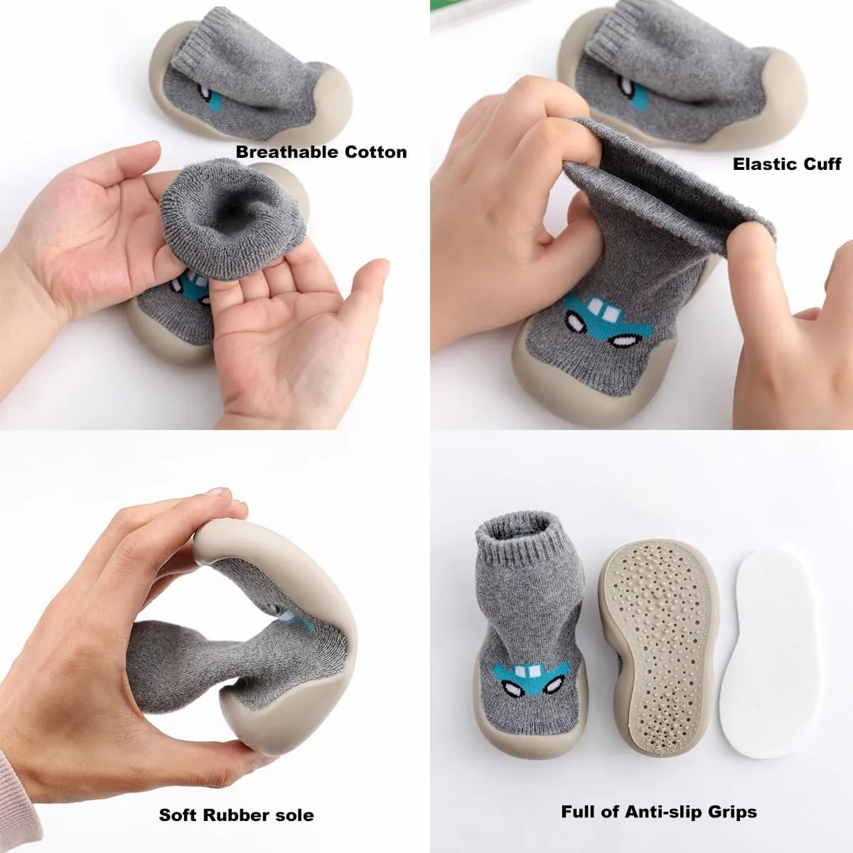 2 Pairs Baby Sock Shoes Toddler Infant Non Slip Soft Rubber Sole Slippers First Walking Shoes for Baby Boys Girls