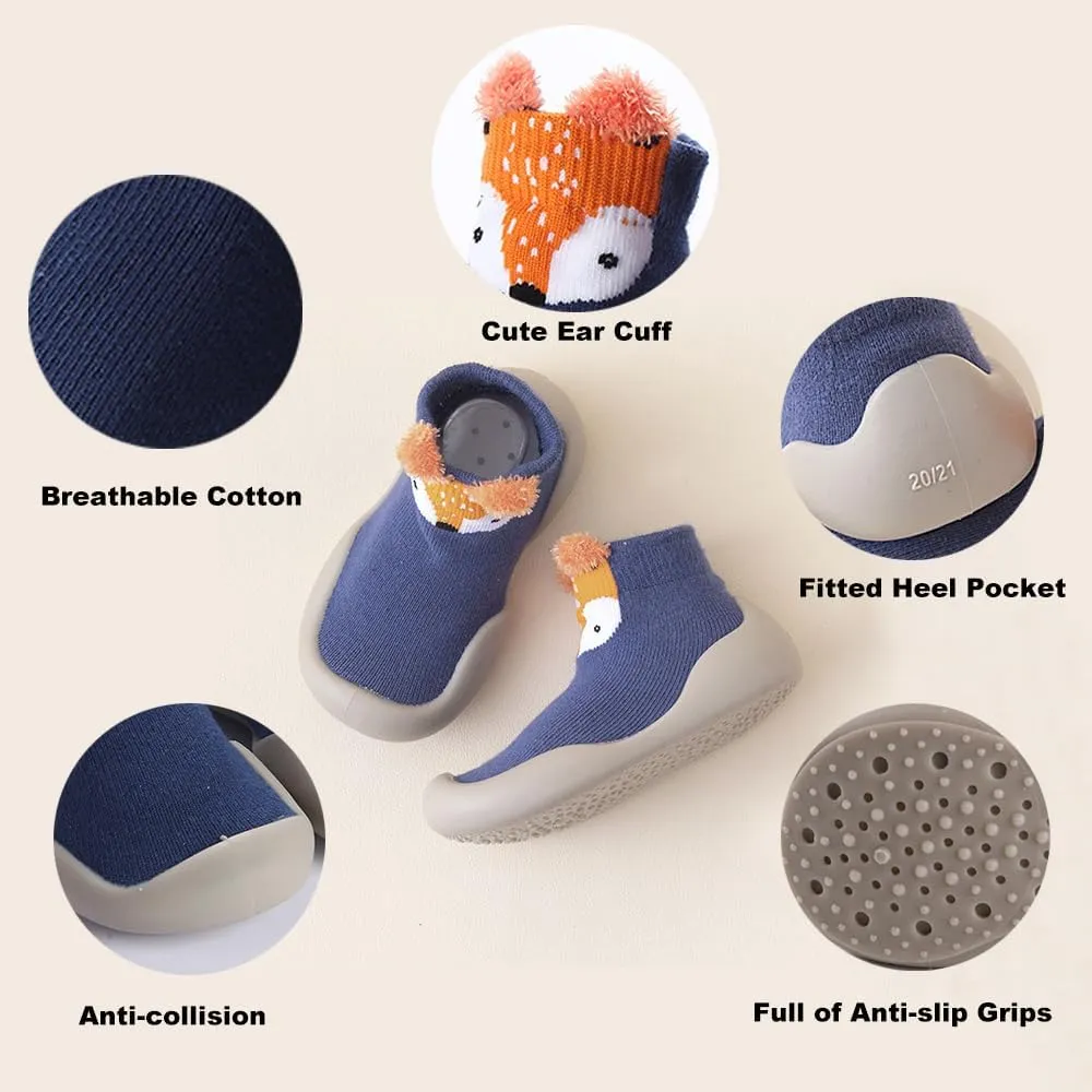 2 Pairs Baby Sock Shoes Toddler Infant Non Slip Soft Rubber Sole Slippers First Walking Shoes for Baby Boys Girls
