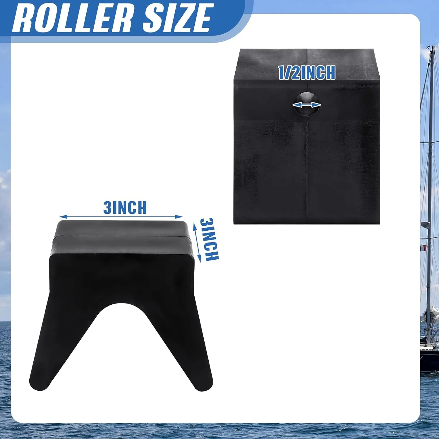 2 Pcs 3” Boat Trailer Roller Rubber Bow Set 3" Boat Trailer Roller Assembly with End Bells 1/2" Shaft, V Style Bow Stop Fits 3" Bracket with 1/2" Shaft