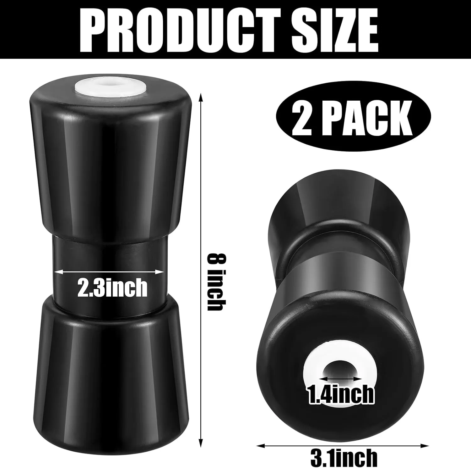 2 Pcs Boat Trailer Roller Black Rubber Shaft Keel Robust Rubber Bow Roller Heavy Duty Boat Trailer Bow Stop Replacement Boat Trailer Parts Boat Trailer Accessories