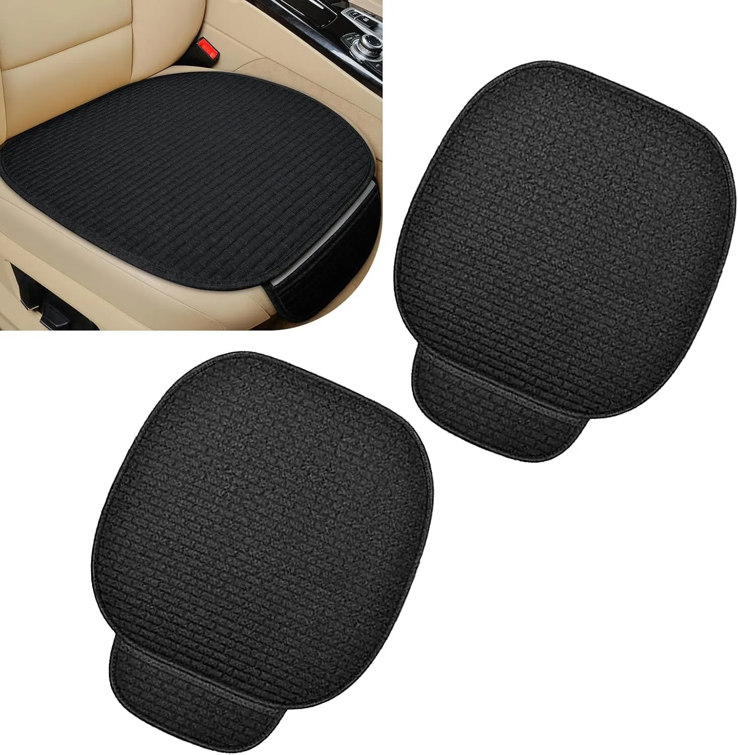 2 PCS Car Seat Covers, Breathable and Comfortable Seat Dust and Scratch-proof Cover for All Seasons, Non-slip Silicone Bottom Washable Protector with Storage Bag, for Most Cars Trucks (Black)