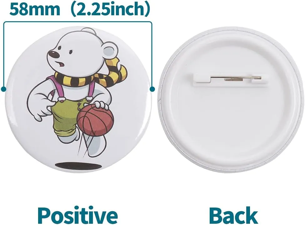 200 Sets 58mm(2.25 in) Blank Pin Back Button Parts for Button Maker Machine 58mm, Round Badge Making Supplies, Includes Metal Cover, Plastic Button Back Cover, Clear Film&Blank Paper
