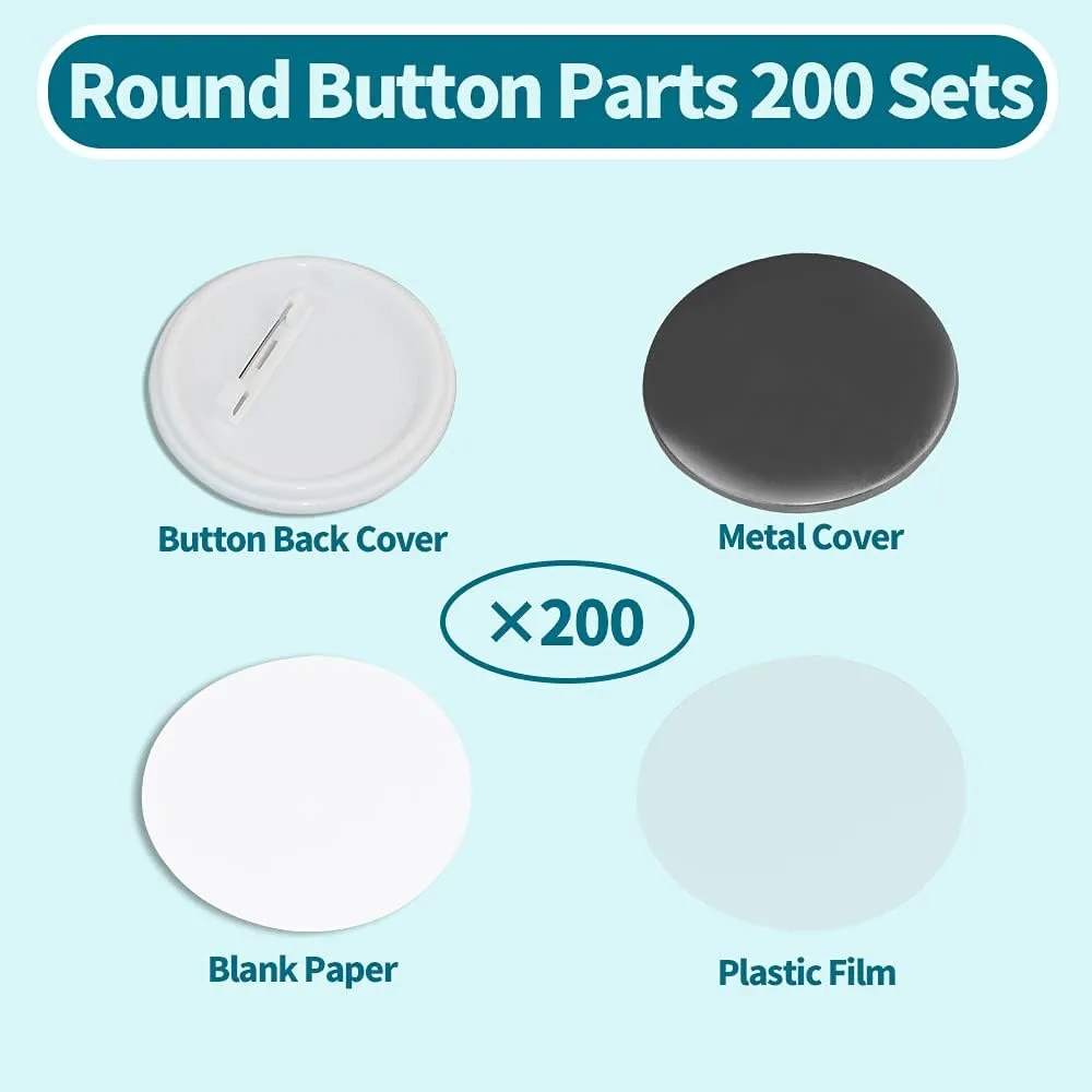 200 Sets 58mm(2.25 in) Blank Pin Back Button Parts for Button Maker Machine 58mm, Round Badge Making Supplies, Includes Metal Cover, Plastic Button Back Cover, Clear Film&Blank Paper