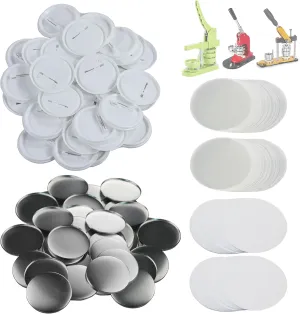 200 Sets 58mm(2.25 in) Blank Pin Back Button Parts for Button Maker Machine 58mm, Round Badge Making Supplies, Includes Metal Cover, Plastic Button Back Cover, Clear Film&Blank Paper