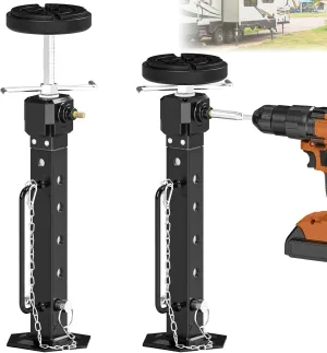 2025 New Upgraded RV Trailer Stabilizer Jacks Adjusted from 13.8"-26.8" Camper Slide Out Support Jacks with Rubber Pad for RV Patio, Aluminum Gear Box (Electric Drill Adjust),Supports Up to 5,000 lbs