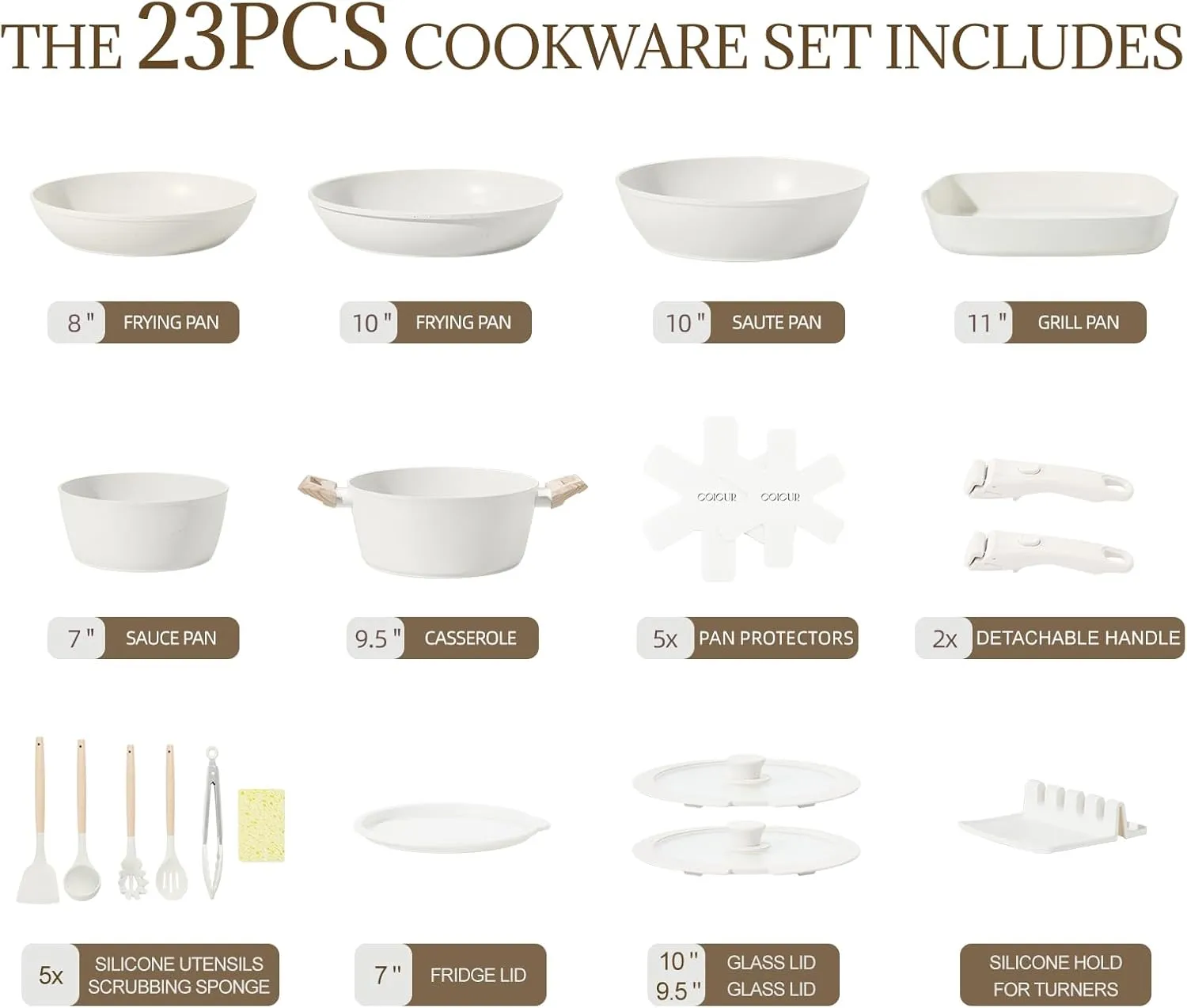 23Pcs Ceramic Cookware Set Non Stick Pots and Pans Set Non Toxic with Detachable Handle Induction Kitchen Cookware Set Space Saving, Oven & Dishwasher Safe, Cream White