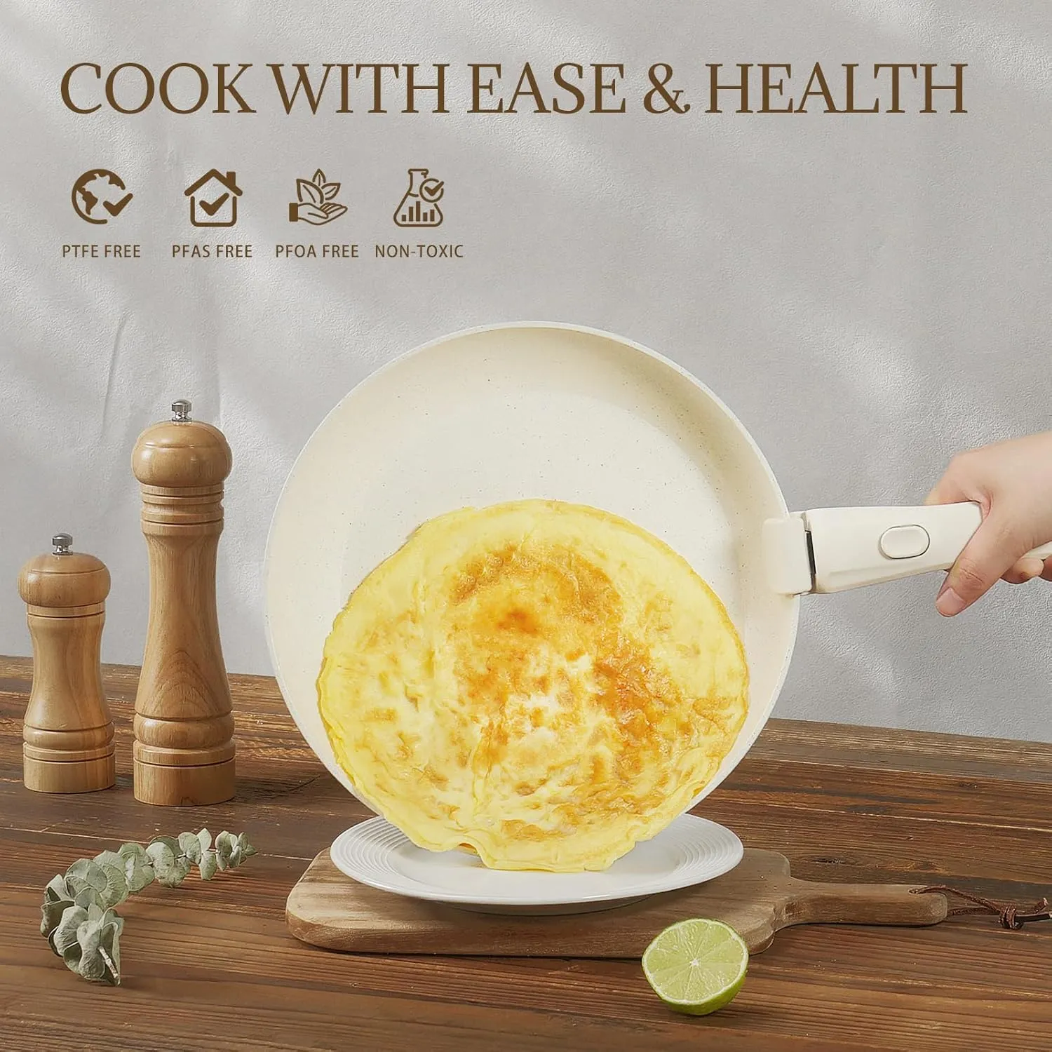 23Pcs Ceramic Cookware Set Non Stick Pots and Pans Set Non Toxic with Detachable Handle Induction Kitchen Cookware Set Space Saving, Oven & Dishwasher Safe, Cream White
