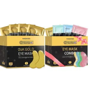 24k Gold Under Eye Patches & 4 in 1 Eye Masks Set, Collagen Eye Patches for Dark Circles Undereye Bags Wrinkles and Puffiness, Eye Skin Care Gift for Her