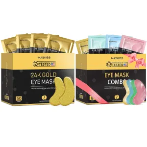 24k Gold Under Eye Patches & 4 in 1 Eye Masks Set, Collagen Eye Patches for Dark Circles Undereye Bags Wrinkles and Puffiness, Eye Skin Care Gift for Her