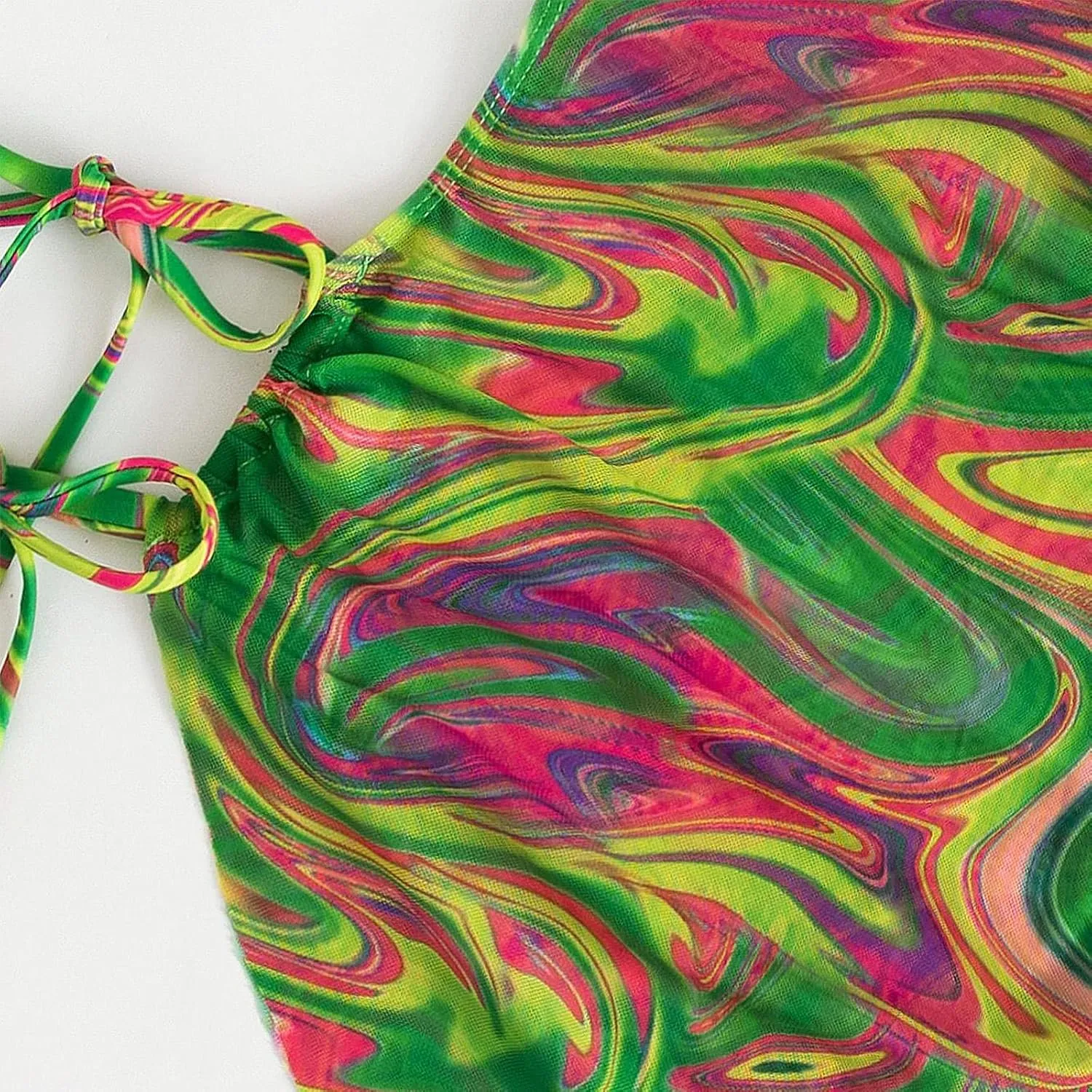 3 Piece Swimsuits for Women Padded Floral Print String Bikini Sets Bathing Suit Set Sexy Cutout High Neck Mesh Beach Cover Up