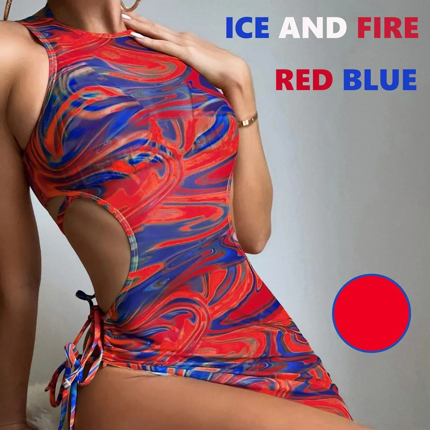 3 Piece Swimsuits for Women Padded Floral Print String Bikini Sets Bathing Suit Set Sexy Cutout High Neck Mesh Beach Cover Up
