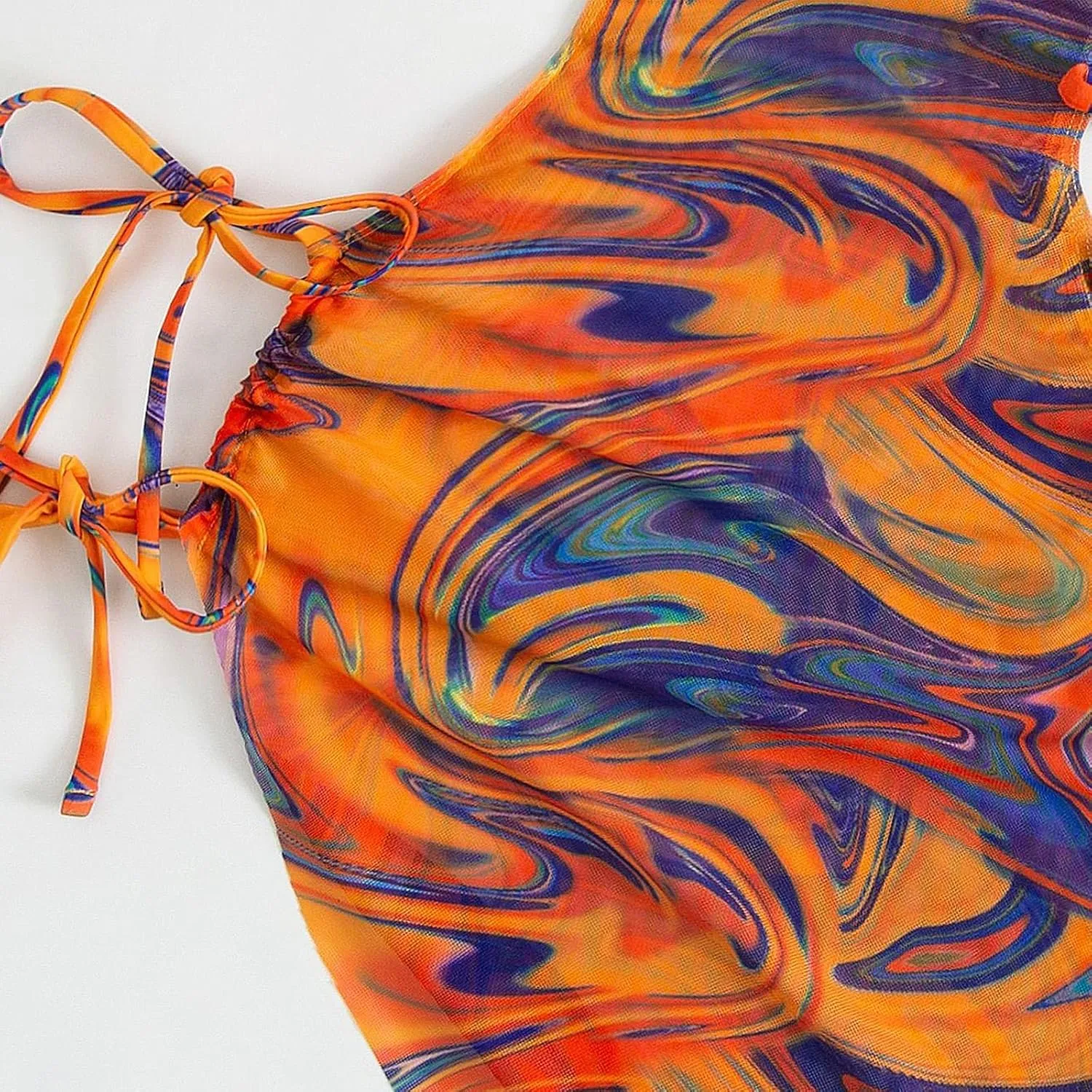3 Piece Swimsuits for Women Padded Floral Print String Bikini Sets Bathing Suit Set Sexy Cutout High Neck Mesh Beach Cover Up