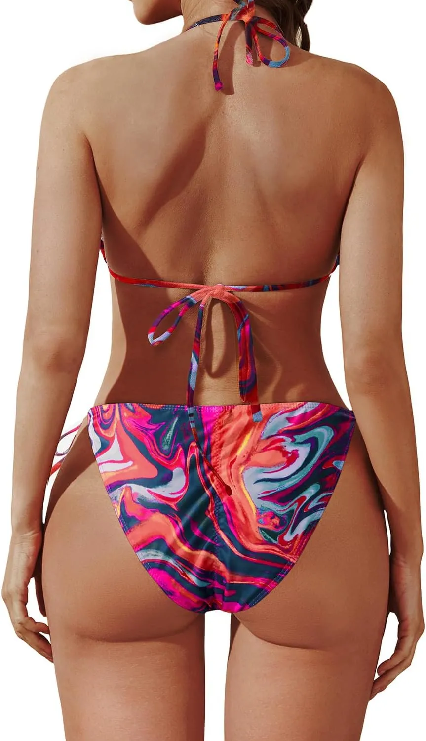 3 Piece Swimsuits Women Bikini Sets Triangle Halter Bathing Suit with Sexy Mesh Beach Cover Up