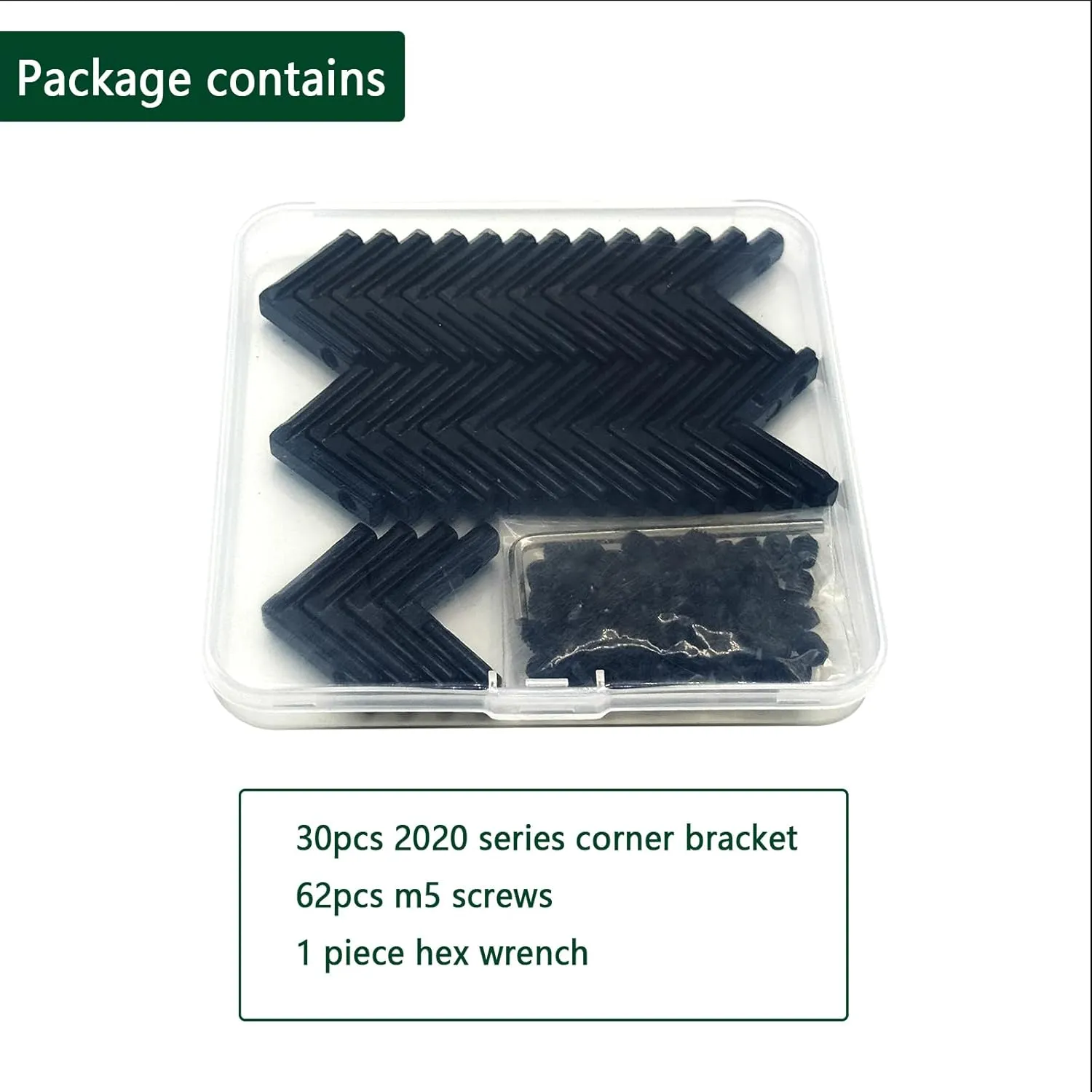 30Sets 2020 Aluminum Extrusion Hardware Connectors with Screws&Wrench, 30Pcs Black 2020 Corner Bracket with 62Pcs T Nuts for 8020 2040 2020 T Slot Extruded Aluminum Rail