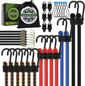 32-Piece Heavy Duty Bungee Cords, Super Elastic Bungee Cord with Hooks, Bungie Cords Heavy Duty Outdoor Include 8", 18", 24”, 32", 40" Bungee Cords, 8” Ball Bungees and Tarp Clips