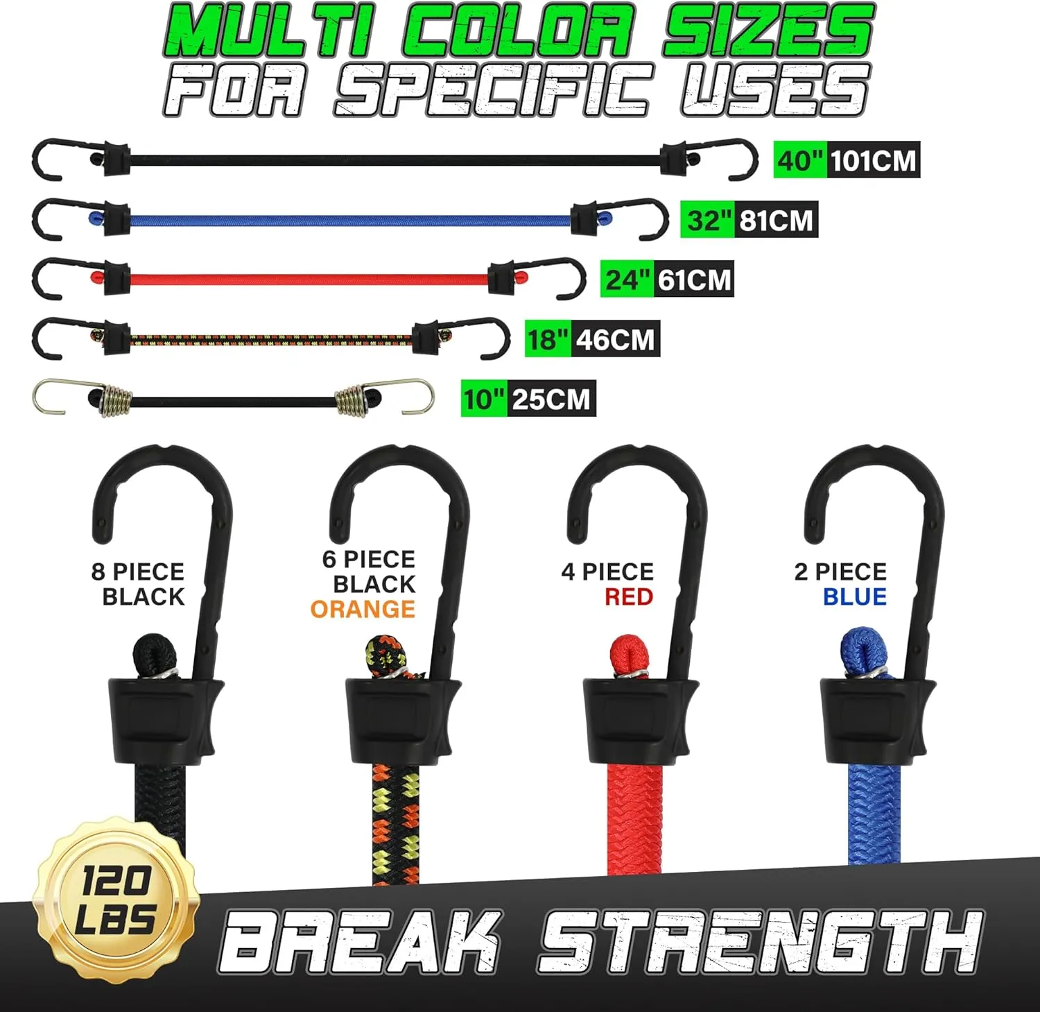 32-Piece Heavy Duty Bungee Cords, Super Elastic Bungee Cord with Hooks, Bungie Cords Heavy Duty Outdoor Include 8", 18", 24”, 32", 40" Bungee Cords, 8” Ball Bungees and Tarp Clips
