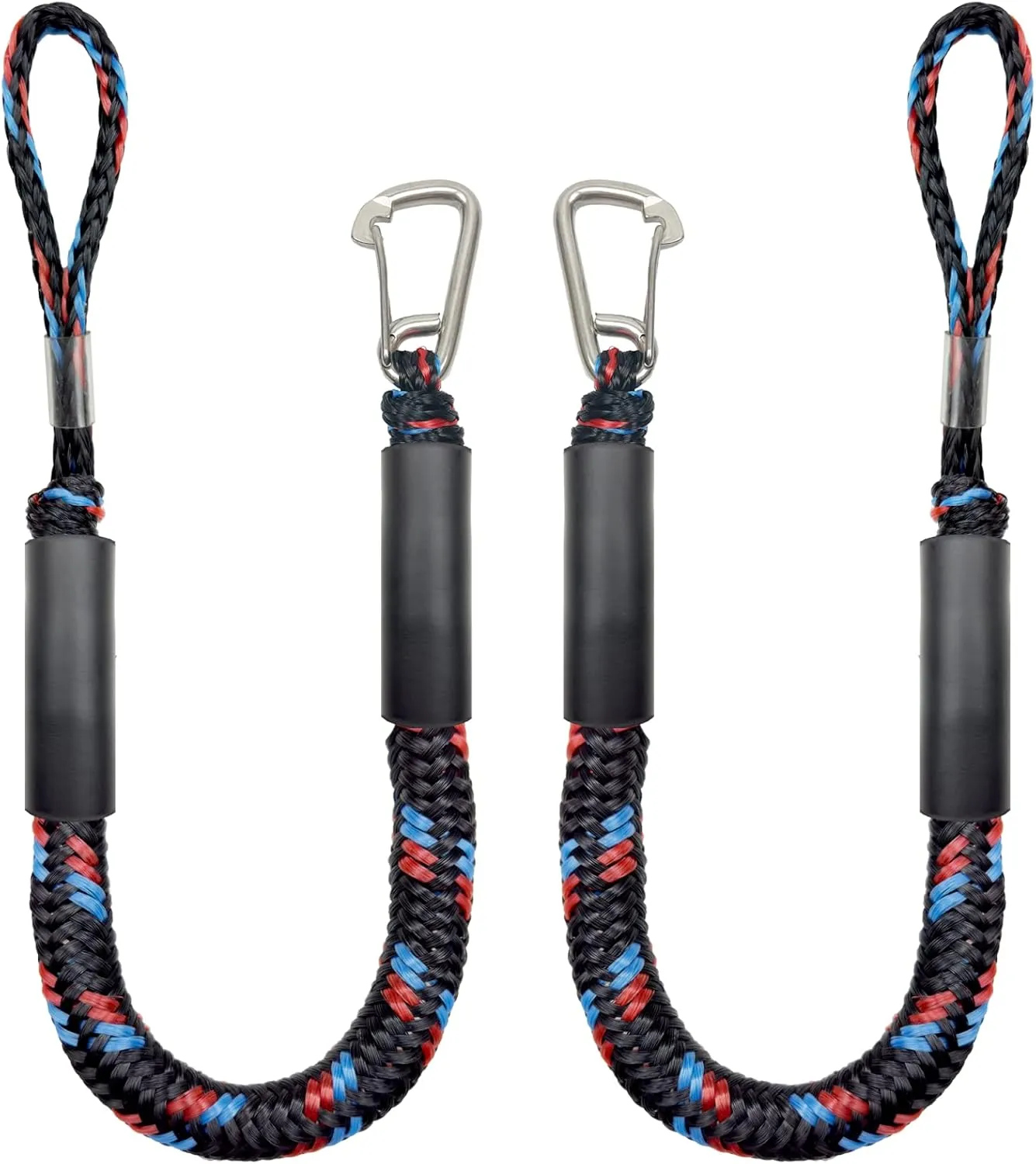 4 Feet Bungee Dock Line Mooring Rope with Stainless Steel Clip Accessories - 2-Pack, Built-in Snubber, Compatible with Kayak, Canoe, Pontoon, Power Boat