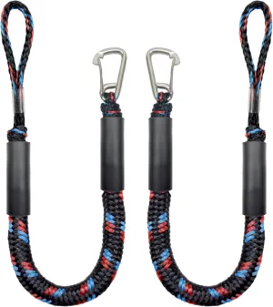 4 Feet Bungee Dock Line Mooring Rope with Stainless Steel Clip Accessories - 2-Pack, Built-in Snubber, Compatible with Kayak, Canoe, Pontoon, Power Boat