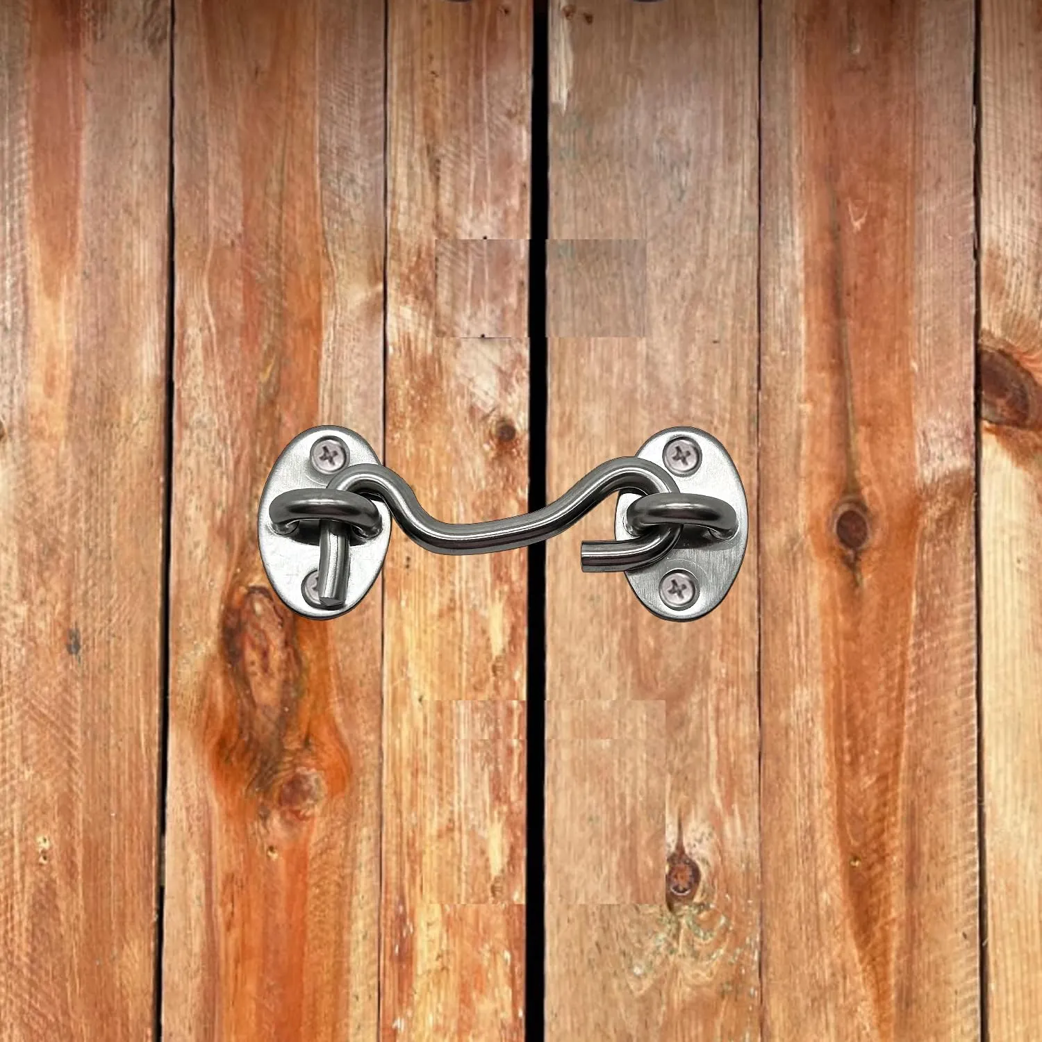 4 Pack 3" Hook and Eye Gate Latch, Stainless Steel Rust-Resistant Barn Door Lock Cabin Hooks for Gate Shutters Window Slide Barn Shed Cabinet Bathroom, with 16pcs Screw,Silver