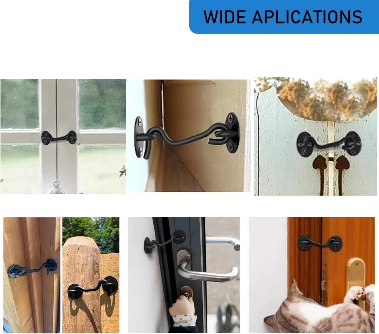 4 Pack 3" Hook and Eye Gate Latch, Stainless Steel Rust-Resistant Barn Door Lock Cabin Hooks for Gate Shutters Window Slide Barn Shed Cabinet Bathroom, with 16pcs Screw,Silver