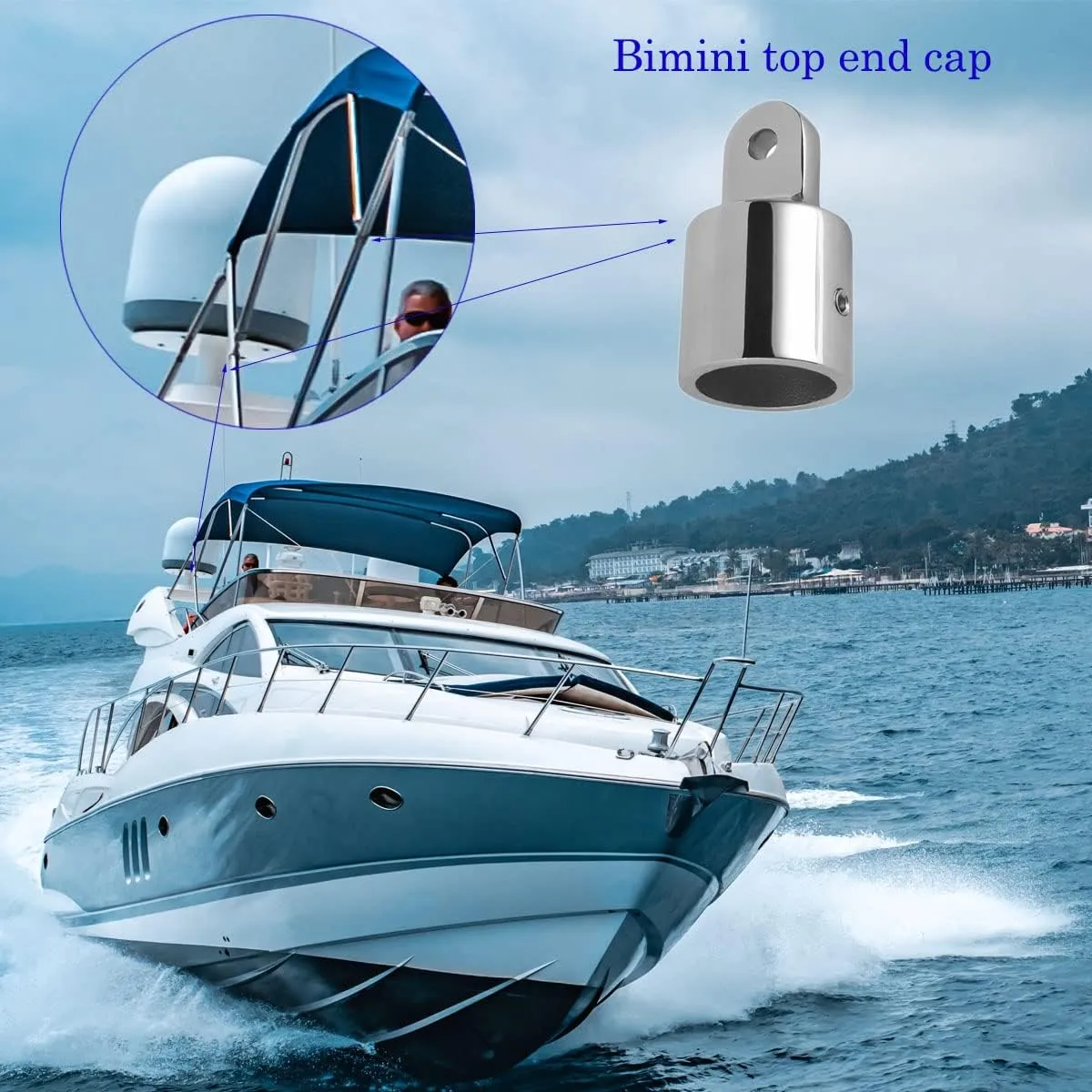 4 PCS Bimini Top Eye End Cap Tube Canopy Hardware Fitting Marine 316 Stainless Steel Fits 7/8 or 1'' OD Round Tubing