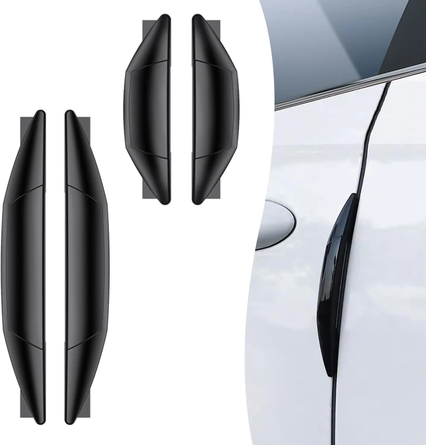 4 PCS Car Door Anti-Collision Strip, Rearview Anti-Impact Sticker, Door Protection Decorative Covers, Door Edge Bumper Guard, Universal Car Side Door Edge Protector (Black)