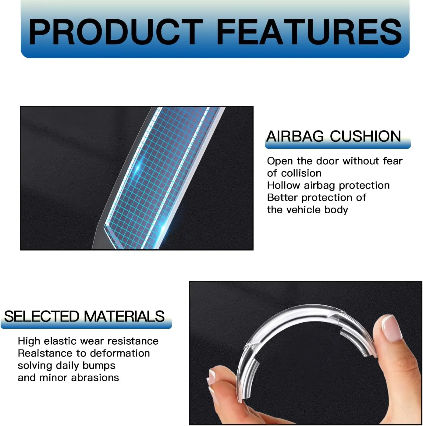 4 PCS Car Door Anti-Collision Strip, Rearview Anti-Impact Sticker, Door Protection Decorative Covers, Door Edge Bumper Guard, Universal Car Side Door Edge Protector (Black)