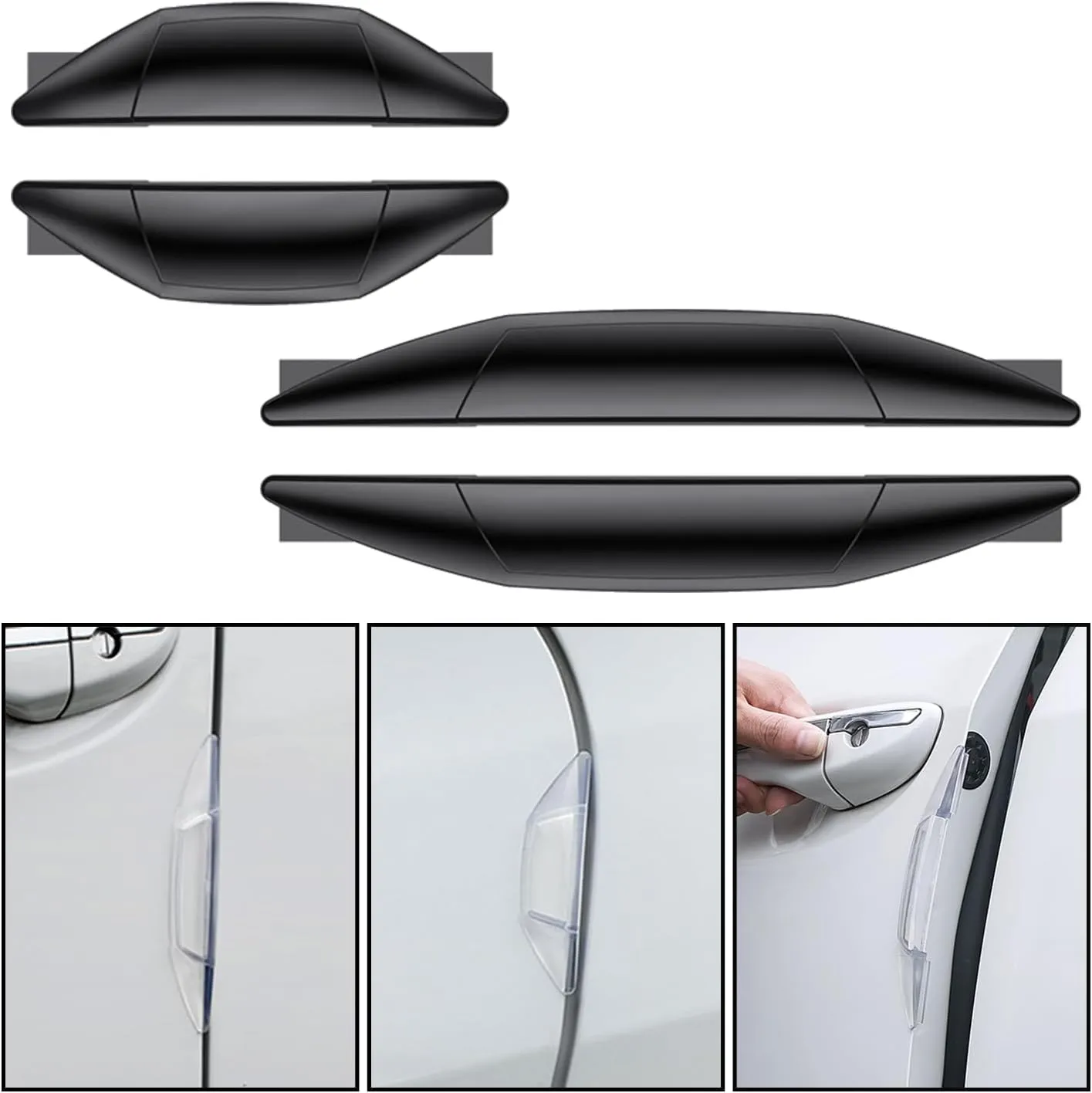 4 PCS Car Door Anti-Collision Strip, Rearview Anti-Impact Sticker, Door Protection Decorative Covers, Door Edge Bumper Guard, Universal Car Side Door Edge Protector (Black)