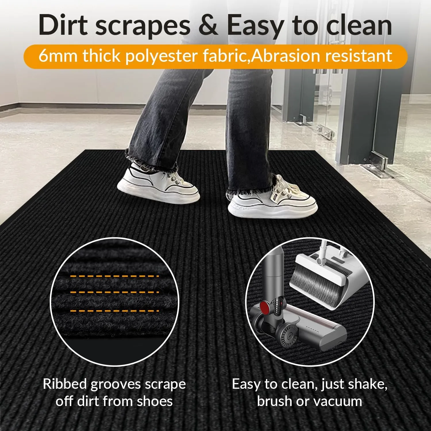 4' x 8' High Traffic Guard Doormat, Commercial Grade Door Floor Mat Striped Brush Step Entrance Mat with Rubber Backing, Low Profile Commercial Rugs for Entryway, Easy to Clean(Jet Black)