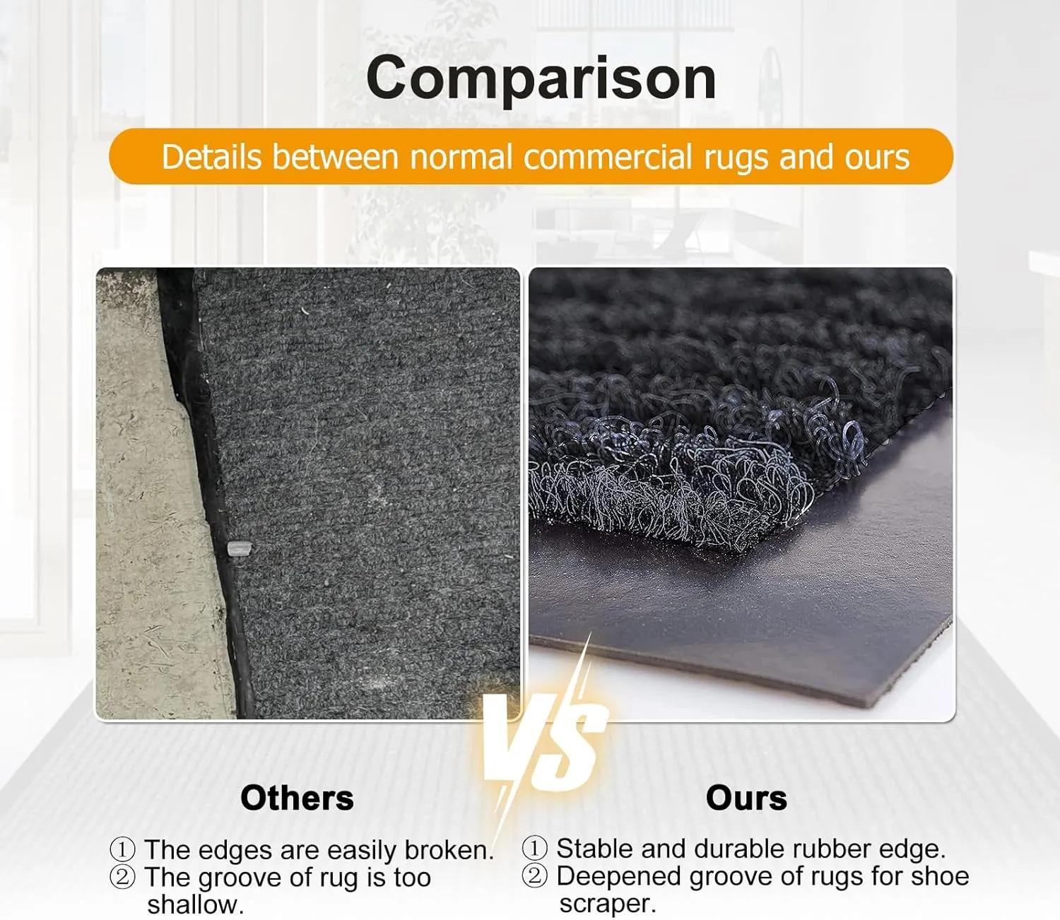 4' x 8' High Traffic Guard Doormat, Commercial Grade Door Floor Mat Striped Brush Step Entrance Mat with Rubber Backing, Low Profile Commercial Rugs for Entryway, Easy to Clean(Jet Black)