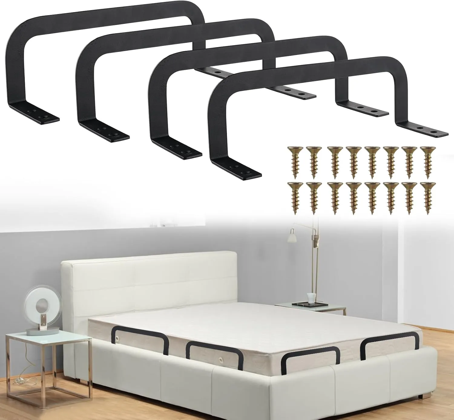 4PCS Mattress Retainer Bar for Adjustable Bed Keep Mattress Stopper from Sliding Slide Mattress Holder in Place Metal Mattress Stabilizers for Wooden Bed Frame