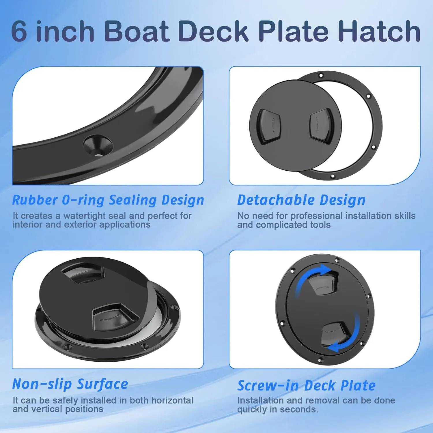 5 inch / 6 inch / 8 inch Boat Round Deck Plate Non Slip Inspection Hatch, Marine Access Port Hatch Cover with Screws, Detachable Water Tight Lid Cover for Marine Boat Yacht