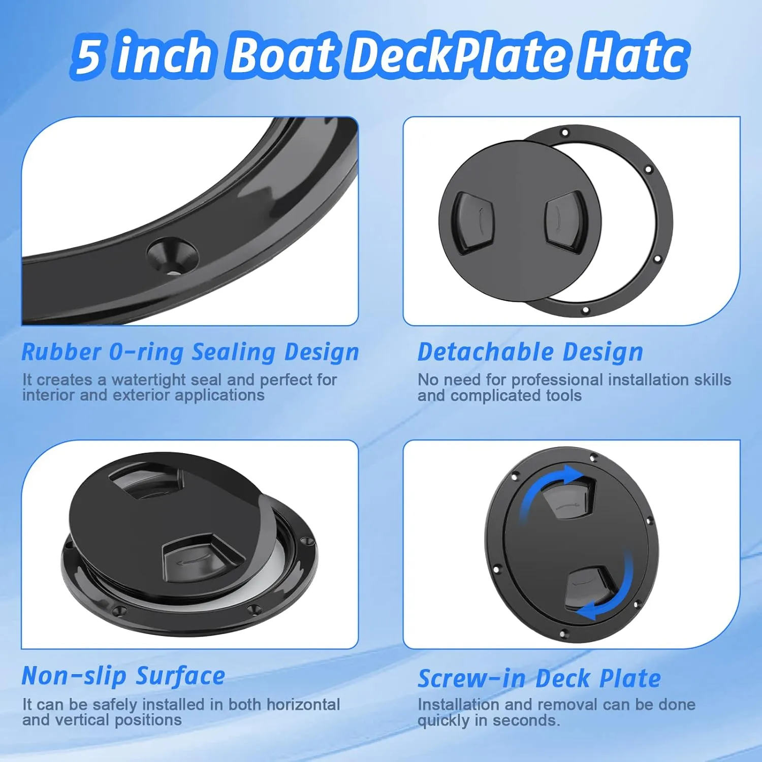 5 inch / 6 inch / 8 inch Boat Round Deck Plate Non Slip Inspection Hatch, Marine Access Port Hatch Cover with Screws, Detachable Water Tight Lid Cover for Marine Boat Yacht