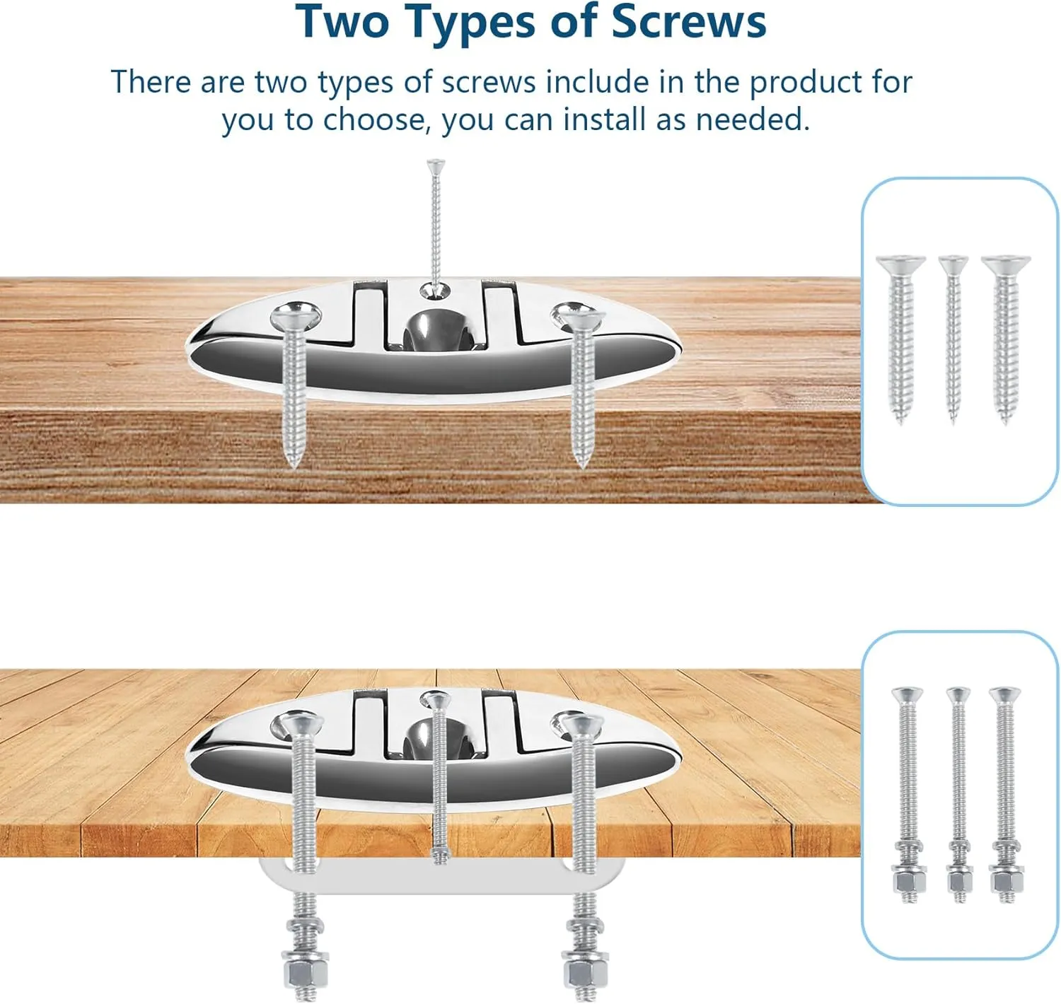 5 inch Folding Boat Cleat 316 Stainless Steel, Marine Flip Up Dock Cleat 6 inch 3 Holes, Boat Folding Cleat with Fasteners and Back Plates for Dock Lines Mooring Accessories (2 & 4 Pack)