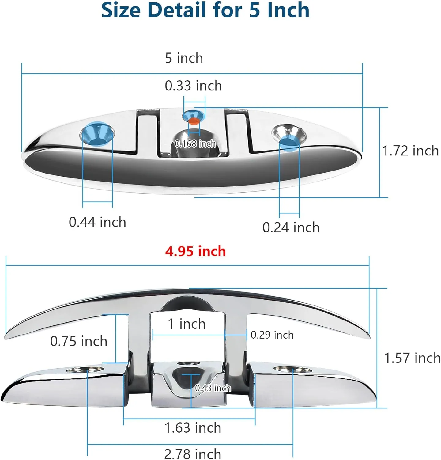 5 inch Folding Boat Cleat 316 Stainless Steel, Marine Flip Up Dock Cleat 6 inch 3 Holes, Boat Folding Cleat with Fasteners and Back Plates for Dock Lines Mooring Accessories (2 & 4 Pack)